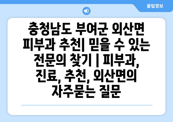 충청남도 부여군 외산면 피부과 추천| 믿을 수 있는 전문의 찾기 | 피부과, 진료, 추천, 외산면