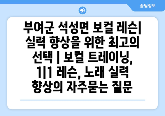 부여군 석성면 보컬 레슨| 실력 향상을 위한 최고의 선택 | 보컬 트레이닝, 1|1 레슨, 노래 실력 향상